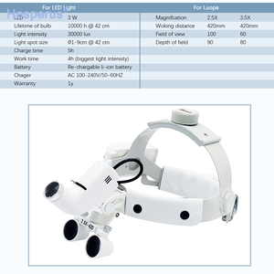 2,5x/3,5x Tandheelkundige Vergrootglas Loepen Met 5W Focusserende Koplamp Zwart/Wit Led Chirurgische Loepen Tandheelkundige Laboratoriumapparatuur - Product Image 4