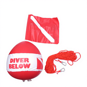 <span class=keywords><strong>Bouée</strong></span> de plongée en PVC, boule flottante étanche avec petit drapeau, positionnement de surface de sauvetage aquatique gonflable, avertissement, corde de 25 m, crochet - Product Image 1