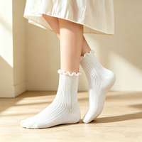 Chaussettes à volants personnalisées avec logo pour femmes, en coton côtelé, style Cottagecore, avec bordure à volants blancs