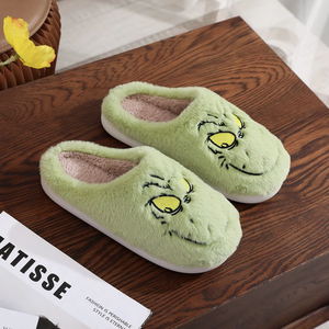 Cartoon Green-haired <b>Funny</b> Embroidery Plush Cotton <b>Slippers</b> Home Indoor Warm <b>Slippers</b> <b>for</b> Women and <b>Man</b> - Product Image 4