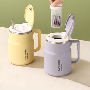 Mug à café isotherme de 600 ml <span class=keywords><strong>avec</strong></span> infuseur à thé amovible, paroi en acier inoxydable, <span class=keywords><strong>tasse</strong></span> à eau de bureau <span class=keywords><strong>avec</strong></span> poignée et couvercle rabattable - Product Image 3