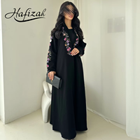 Abaya noire personnalisée Hafizah OEM, broderie florale, manches larges, robe musulmane pour femme, Dubaï, robe islamique modeste, revers fleuri, Aïd