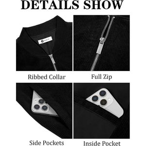 2025 <b>Men's</b> Corduroy Bomber <b>Jacket</b> Lightweight Zip-Up Casual Vintage Fall Varsity with <b>Reversible</b> Pockets XS Size Plain Dyed - Product Image 2