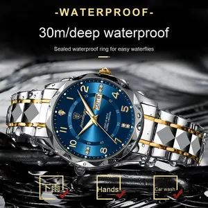 Montre à Quartz de mode pour hommes boîtier en alliage lumineux étanche bracelet en acier inoxydable hommes montres de haute qualité - Product Image 3