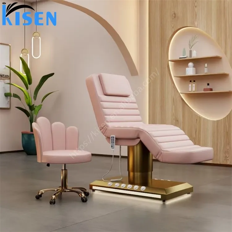 Kisen Salon Furniture Electric Facial Massage Bed Beauty 3 motors Led Light Eyelash Tables Chair Spa Body For Beauty Salon Use