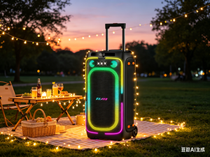Enceinte de fête sur roulettes de 8 pouces avec anneau lumineux LED RGB, Boombox Karaoké portable avec roues pour fêtes en extérieur - Product Image 2