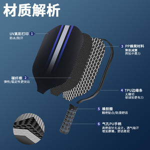 Equipo deportivo de raqueta Pickleball de fibra de carbono de fábrica con logotipo impreso personalizado aprobado por muestra - Product Image 4