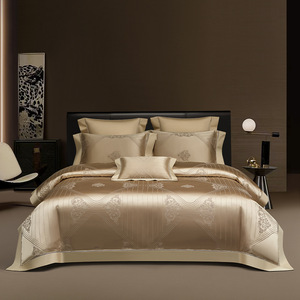 Luxury Jacquard Sheen <b>Silk</b> Satin Bedding Set 4 Pcs <b>Sheet</b> Style All Seasons Breathable Home Use - Product Image 2