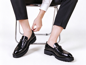 Mocassins pour hommes en cuir véritable brillant à boucle simple, à enfiler, à plateforme et semelle épaisse, chaussures habillées, décontractées et quotidiennes - Product Image 6