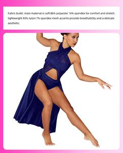 Vestido de Dança Lírica Feminino MiDee com Halter Plissado Cruzado, Barriga de Fora, Meia Saia e Costas Abertas para Apresentação de Palco - Product Image 4