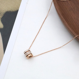 Stainless Steel Pendant Necklace Rose Gold Round Pave Setting Geometric Design <b>Gift</b> For Girls Best <b>Friends</b> - Product Image 3