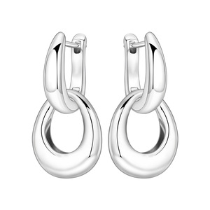 Boucles d'oreilles créoles géométriques plaquées argent, bijoux pendantes en alliage, style classique unisexe - Product Image 1