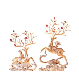 Creative deer ornament Resin crafts animal statue custom oem resin modern home luxury cabinet decoration glod deer decor gift