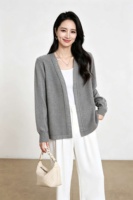 Damen V-Ausschnitt Strickjacke mit Offener Front, Langarm, Entspannter Schnitt mit Überschnittener Schulter, Gestrickter Mantel für Frauen