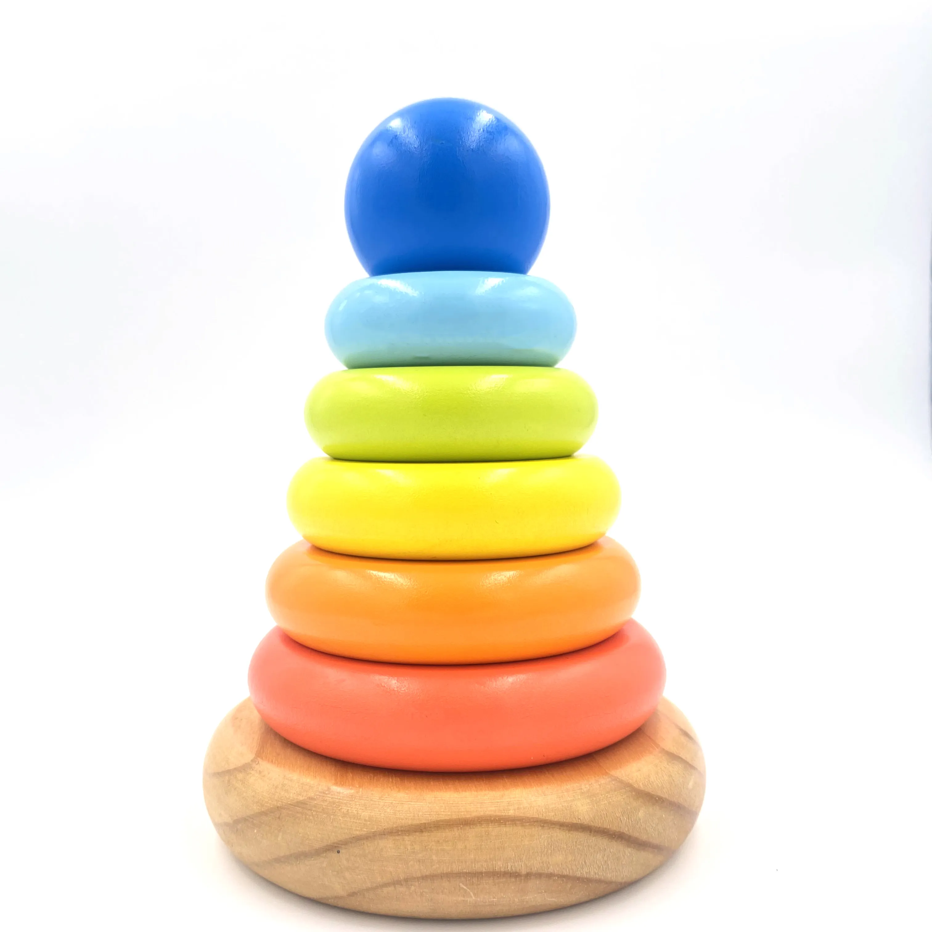 Hot Sale Colorful Stacking Ring Wooden Rainbow Tower Educational Toys Learning Toys Kids Wooden Toys