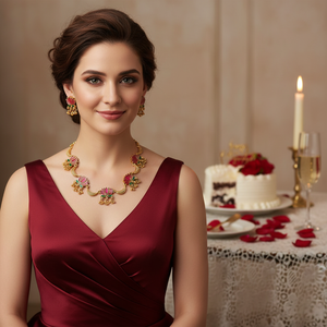 Women's Classic <b>Gold</b> Plated Pearl Flower Choker Necklace <b>Set</b> Alloy Zircon Pendant Earrings High Quality Wedding Anniversary - Product Image 3