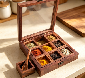 Caja de Almacenamiento de Especias de Madera con Tapa de Vidrio, Compartimentos Extraíbles, Organizador de Condimentos de Cocina para Guardar Especias en Casa - Product Image 5