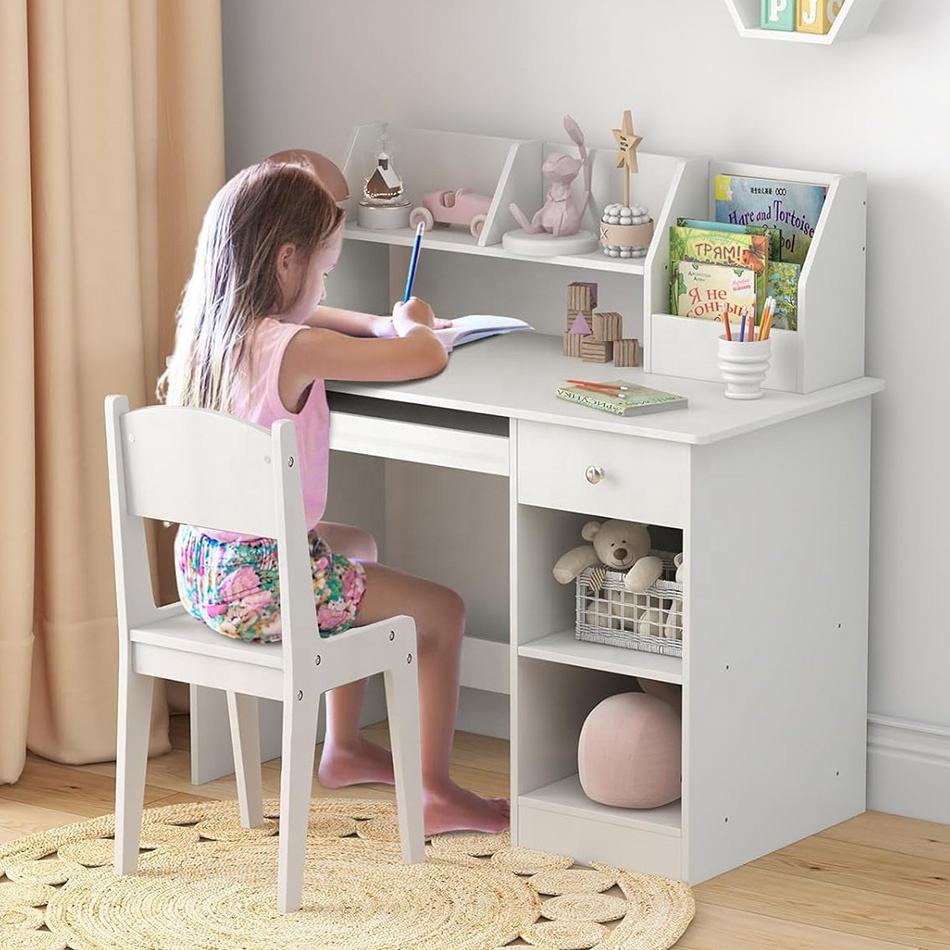 Kids Desk And Hutch Guidecraft Taiga Desk, Hutch And Chair White