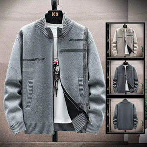 Sonbahar Kış Sınır Ötesi Erkek Hırkası Çizgili Örme Fermuarlı Yaka Günlük İş Modası Süveter Orta Yaşlı - Product Image 6