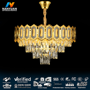 Lámpara Colgante de Cristal de Lujo Dorada, con LED sin Parpadeo, para Hotel, Sala de Estar, Dormitorio, con Control Remoto, 3 Años de Garantía - Product Image 1