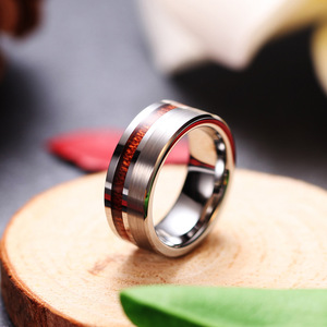<b>Tungsten</b> Steel Ring 8mm Wood Grain Inlay Geometric Design Unisex Fashion Jewelry - Product Image 4