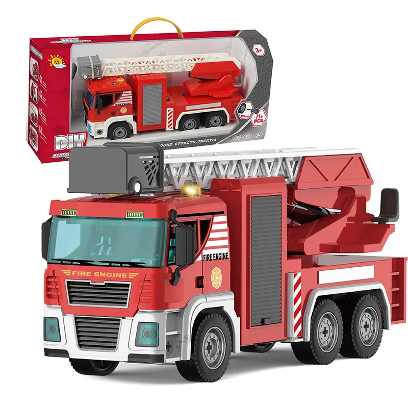 Vis plastique pour enfants, <span class=keywords><strong>camion</strong></span> de pompiers éducatif pour enfants à assembler soi-même, avec échelle aérienne amovible, jouets