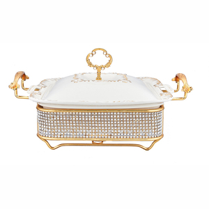 Plato para Calentar <span class=keywords><strong>Comida</strong></span>, Rectangular/Ovalado, de Cerámica y Hierro, Chapado en Oro, de 1.2L, 2.0L y 3.5L, con Calentamiento <span class=keywords><strong>a</strong></span> Alcohol, Fácil de Limpiar, para Buffet de Hotel, Venta al Por Mayor - Product Image 3