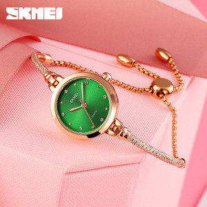Skmei Women's Quartz Watch Rose Gold <b>Red</b> Dial Diamond <b>Bracelet</b> Watch 30M Waterproof Analog Display Model 1805 - Product Image 4