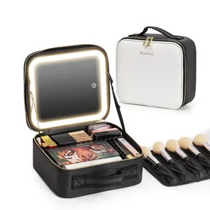 Beauty Reis Make-Up Case Met Grote Verlichte Spiegel Make-Up Tas Professionele Cosmetische Kunstenaar Tas Draad Cover Box