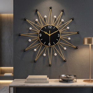 <b>Modern</b> Sunburst <b>Wall</b> <b>Clock</b> Metal Abstract Geometric Design Silent Quartz Analog Hanging <b>Clock</b> for Living Room - Product Image 6