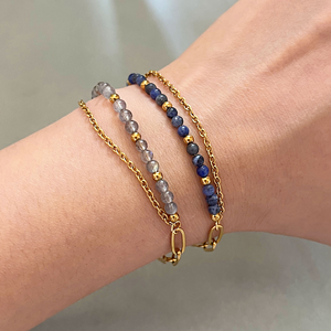 In-Stock 4mm Natural Stone Double Layer <b>Bracelet</b>, Stainless Steel Howlite Sodalite Jewelry for Mother's Day Promotions - Product Image 1