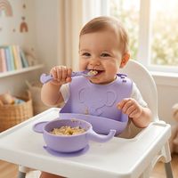 Ensemble de bols pour bébé en silicone personnalisé en forme d'éléphant, sans BPA, avec ventouse, cuillère et bavoir, kit de démarrage pour l'alimentation des nourrissons en 3 pièces, qualité alimentaire