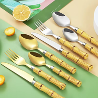 Ensemble de couverts en acier inoxydable argenté et doré, style bambou tropical, vaisselle moderne pour jardin, fête, mariage, usage domestique