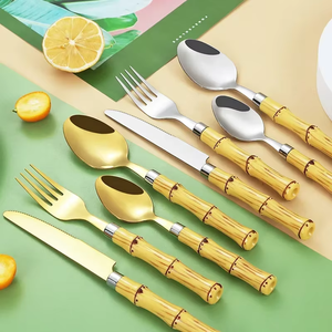 Ensemble de couverts en acier inoxydable argenté et doré, style bambou tropical, vaisselle moderne pour jardin, fête, mariage, usage domestique - Product Image 3