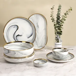 Veweet — service de table Design moderne en porcelaine, ensemble de vaisselle de luxe en marbre, de haute qualité, or Royal