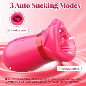 Vibratore a forma di rosa con bocca grande per succhiare e morbidire, stimolazione clitoridea, capezzoli, anale, lingua, dildo vibrante per punto G, per donne - Product Image 4