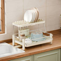 Égouttoir à vaisselle double couche en aluminium WIREKING, 100 % antirouille, 18,6 pouces, organisateur de cuisine avec porte-couverts, sans outil de montage