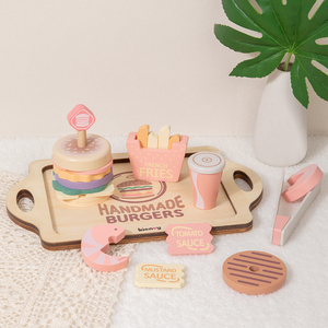 En gros, Ensemble de jeu créatif en bois pour enfants, comprenant un plateau de hamburgers et frites, jouet de <span class=keywords><strong>simulation</strong></span> de <span class=keywords><strong>cuisine</strong></span> - Product Image 5