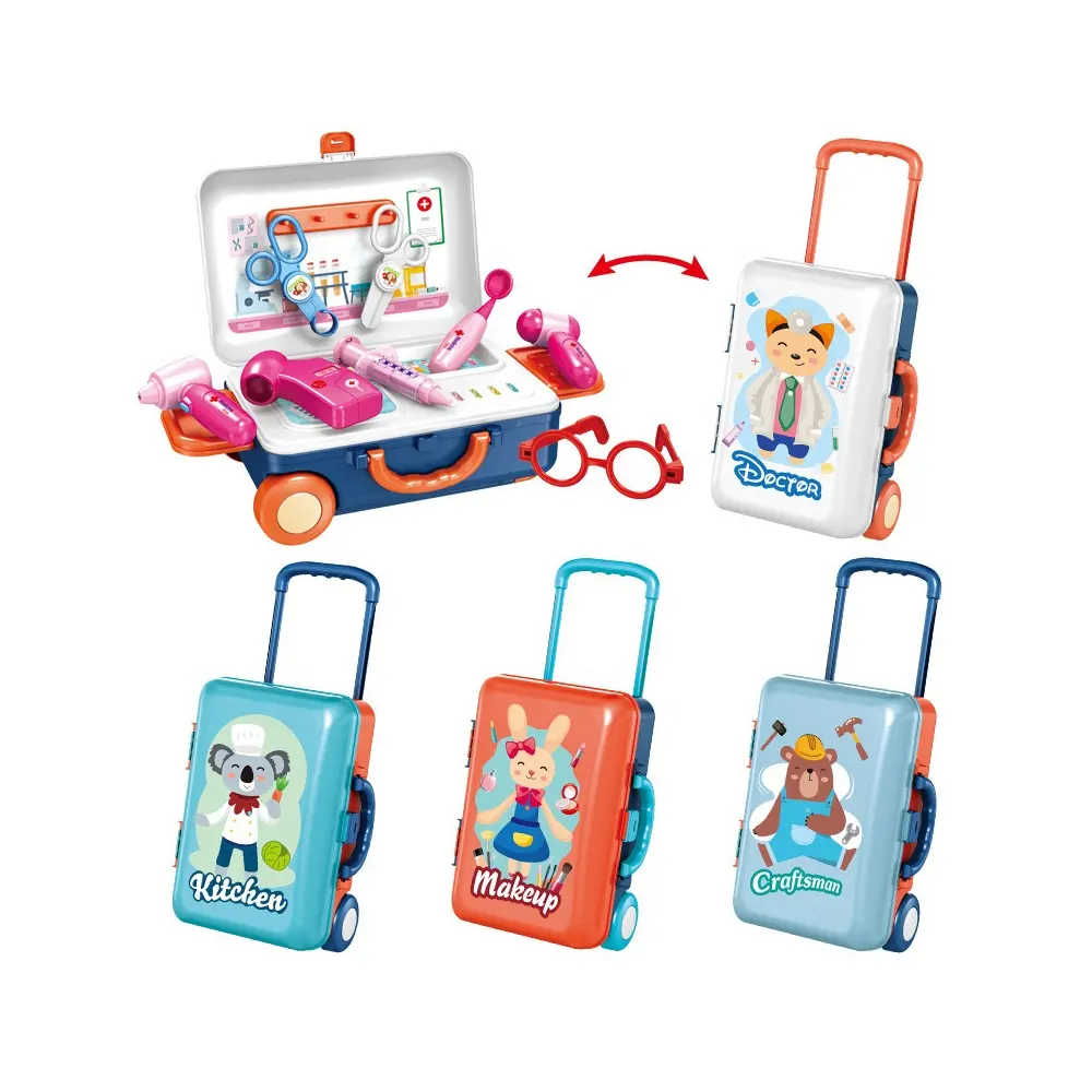 4 series children pretend play toys kitchenware doctor medical makeup craftsman tools toy trolley case play house toy for girls