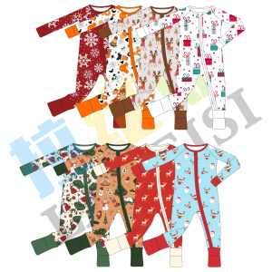 Ropa para niños Estampado <span class=keywords><strong>de</strong></span> bambú Pelele <span class=keywords><strong>de</strong></span> bebé Onesie Vestido <span class=keywords><strong>de</strong></span> noche <span class=keywords><strong>de</strong></span> Navidad Vestidos <span class=keywords><strong>de</strong></span> niña Pijamas familiares para fiesta - Product Image 4
