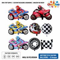 Ballons en aluminium à thème moto de course, très demandés, pour fête d'anniversaire d'enfants garçons, fournitures de décoration personnalisées en gros