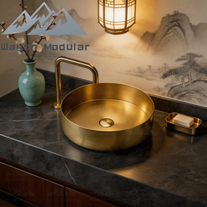 Ensemble de lavabo de salle de bain Wayon Luxury en or brossé, évier rond et robinet en acier inoxydable - Product Image 3