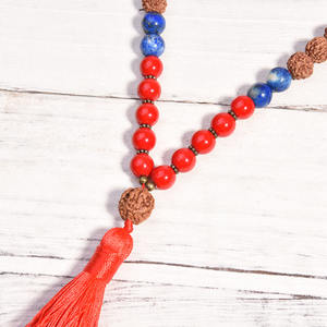 Colliers Mala Rudraksha à pampilles nouées à la main, 108, soulagement de l'anxiété, respiration, méditation, collier de perles en bois, vente en gros - Product Image 4