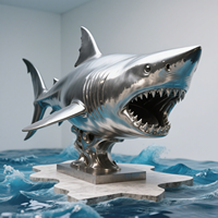 Statues de sculpture de requin en acier inoxydable modernes sur mesure grand artisanat en métal poli pour décor de piscine