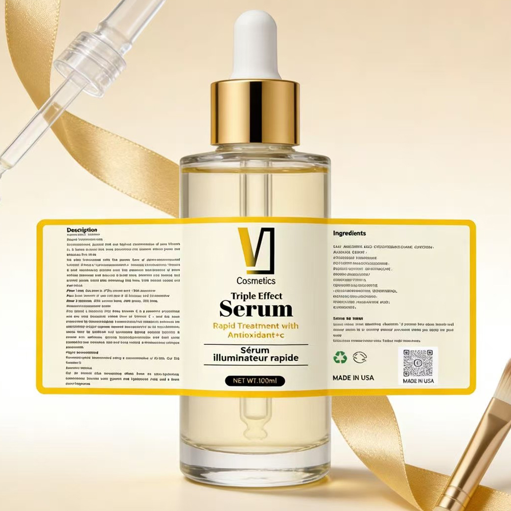 Custom Skincare Serum Bottle Packaging Label Adhesive Copper Paper Waterproof Sticker With UV Printing