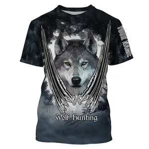 Volle Sublimation Günstiger Preis Wolf Jagd T-Shirt Anpassen Name Gedruckte T-Shirts Für Männer