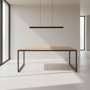 Mesa de <span class=keywords><strong>Comedor</strong></span> para Patio <span class=keywords><strong>Exterior</strong></span> de 190x90cm, Mesa de Jardín con Aspecto de Madera y Listones de Aluminio, con Patas de Acero - Product Image 1