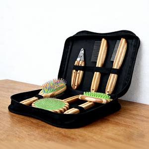 Professional Pet Grooming Kit - 5 Piece Complete Set with Travel Case, Self Cleaning <strong>Slicker</strong> <strong>Brushes</strong>, Dematting Tools - Product Image 1