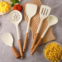 Manjia Lot de 5 ustensiles de cuisine en silicone antiadhésif résistant à la chaleur avec poignée en bois, spatule, ustensiles de cuisine