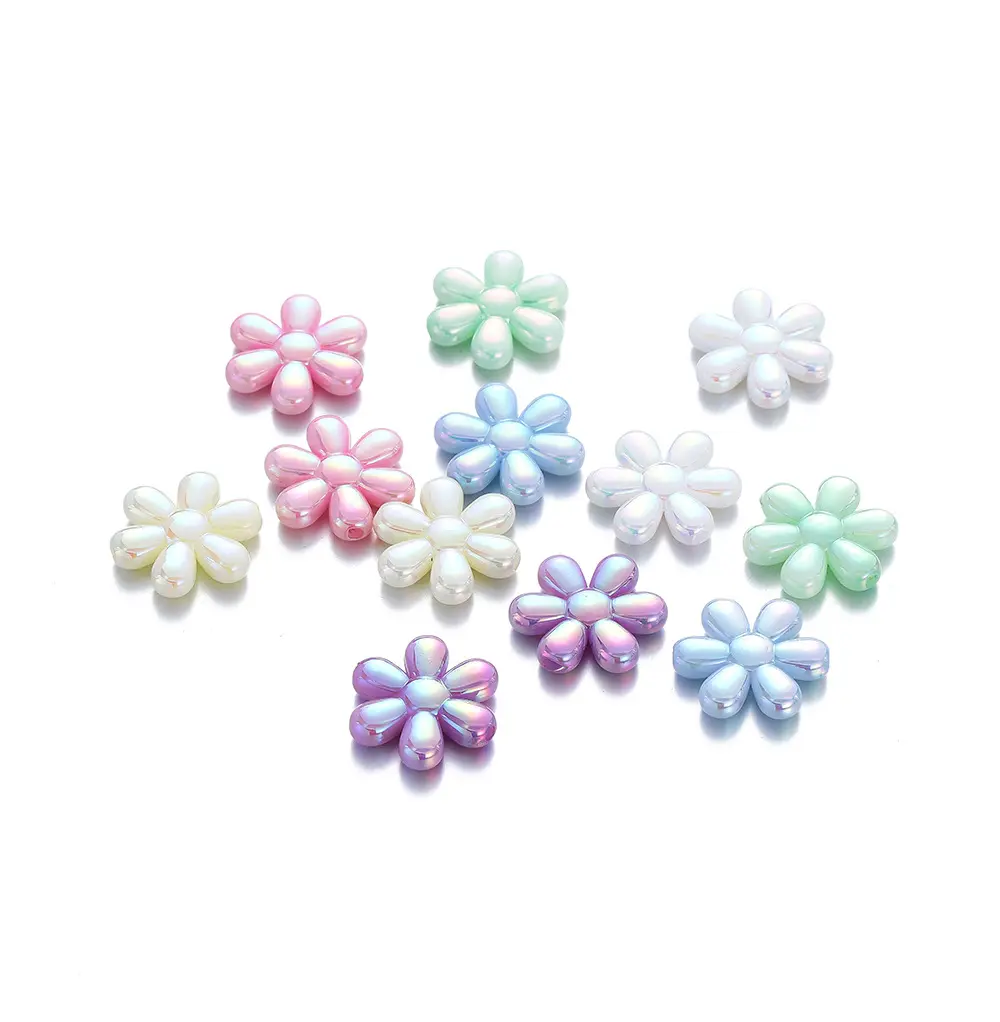 Opaque Colorful Flower Acrylic Beads Spacers Mixed Candy Color Mini Hollow Flower Loose Pony Beads Spacers for Jewelry Making